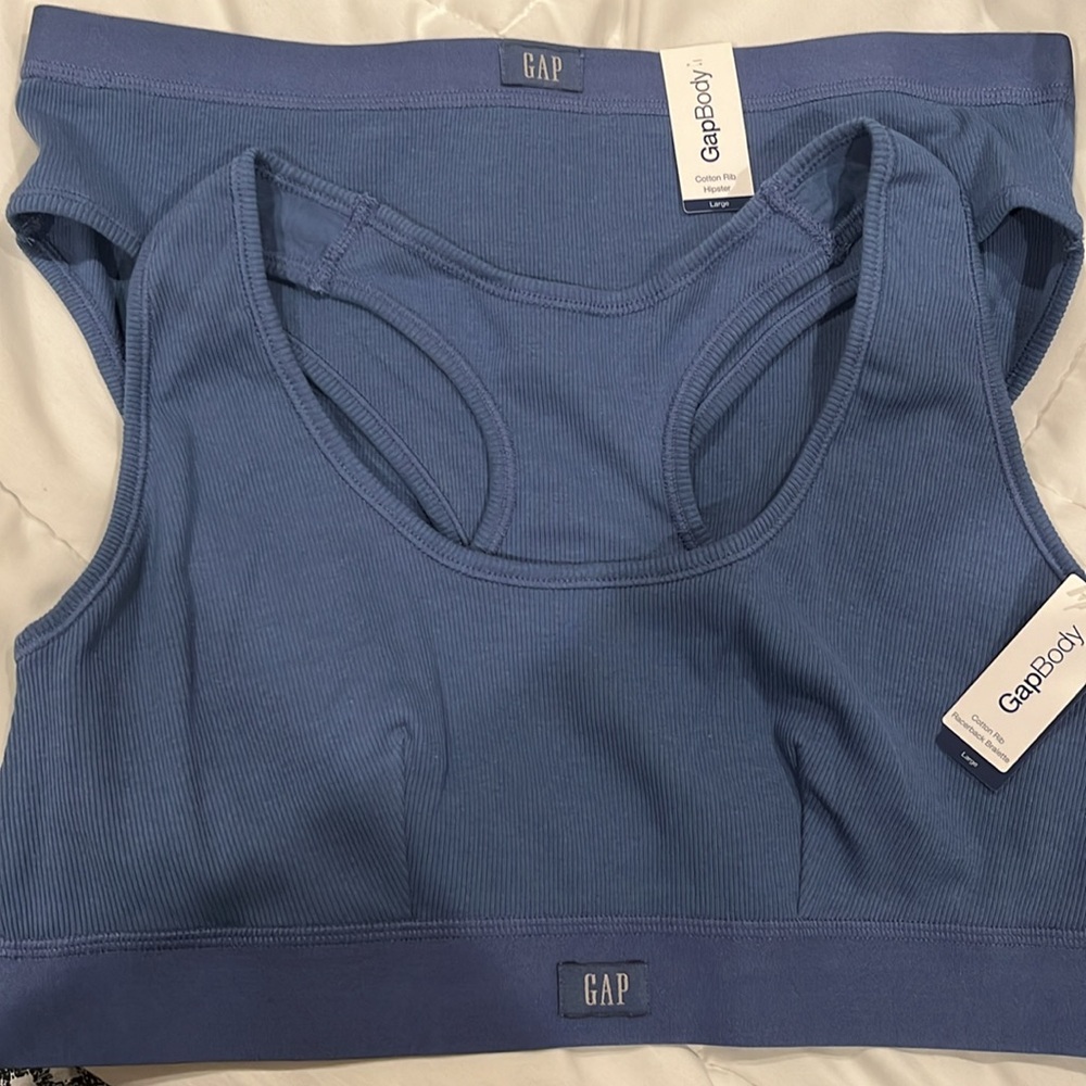 GapBody Women's Ribbed Logo Comfort Racerback Bra GPW01051 bralette large panty - Picture 5 of 5
